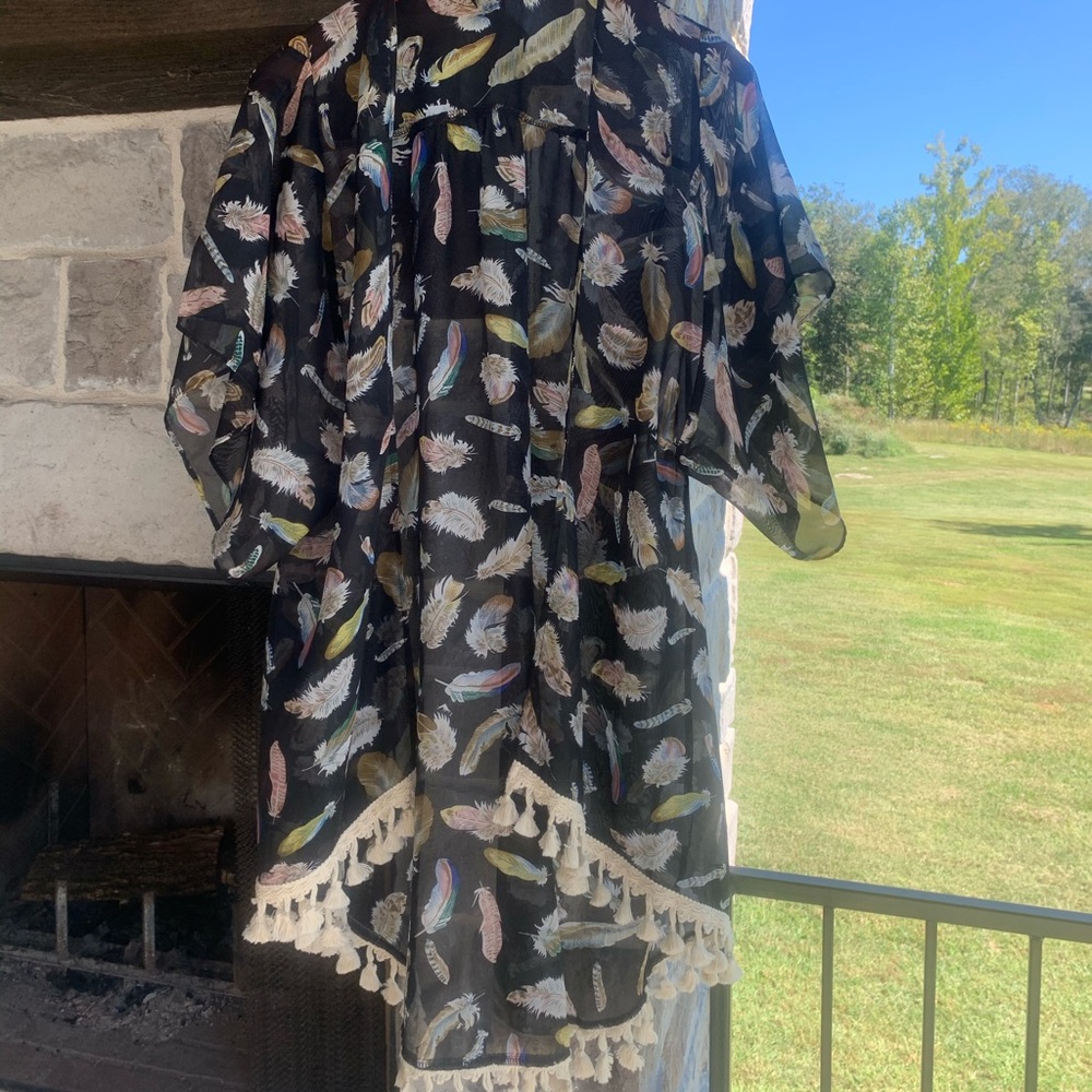 Judith March Sheer Feathered Kimono